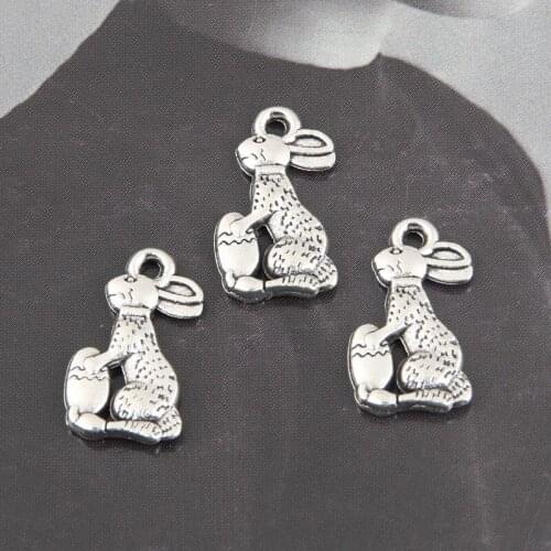 30pcs Silver Color Cute Rabbit Carrot Charms Animal Pendant For DIY Handmade Jewelry Making Accessorie 17x10mm