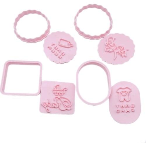 4pcs Baby Theme Cookie Cutter Plastic Biscuit Knife Baking Fruit Cake Kitchen Tools Mold Embossing Printing