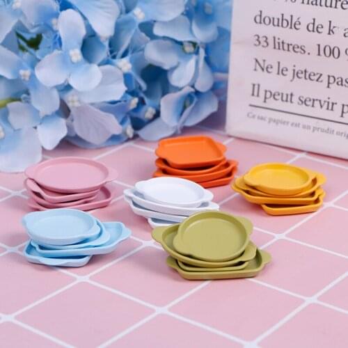 4pcs/set 1/12 Scale Colorful Miniature Dollhouse Dish Plate Dollhouse Pretend Play Kitchen Cooking Toy Set Accessories 30*25mm