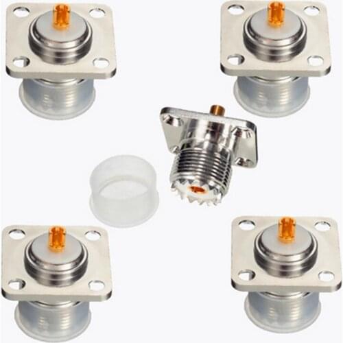 5Pcs Silver UHF Female Jack 4-hole 25mm Coaxial Connector Flange Solder Panel Mount 2.5x2.5x3.8cm