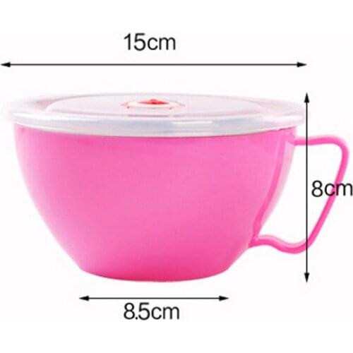 600ml Noodle Bowl With Lid Handle Stainless Steel Plastic Leak-Proof Food Container Bowls CLH@8