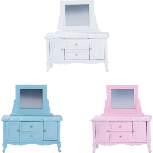 Pretend Play Kids 1/12 Scale Dollhouse Makeup Dressing Table with Mirror Makeup Dressing Table Durable Miniature Bedroom