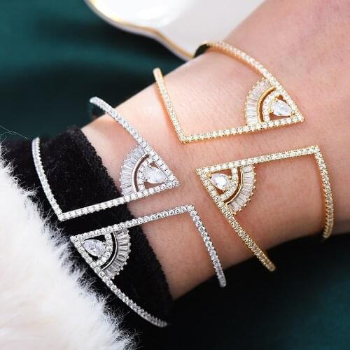 GODKI Korean Trendy CUFF Bangle Ring Set Jewelry Set For Women Wedding PARTY Cubic Zircon Crystal CZ aretes de mujer modernos