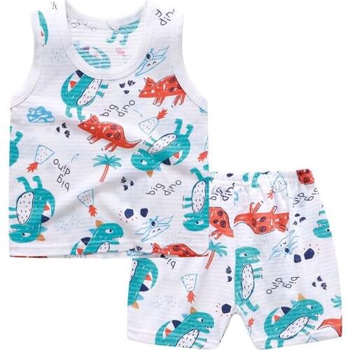 Cotton Sleeveless T-shirt+shorts 2pcs Infant Newborn Boys Tracksuit Boys Summer Clothing Set Kids Boys Beach Set