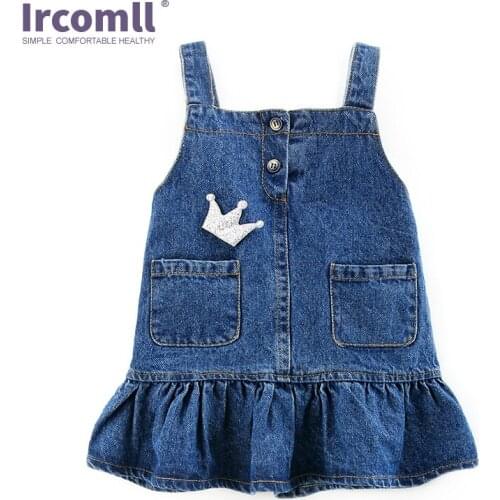 Ircomll Newest Baby Girls Jeans Mini Dress Strap Kids Denim Cute Ruffles Crown Overalls Summer Jumper Dresses Toddler Clothes