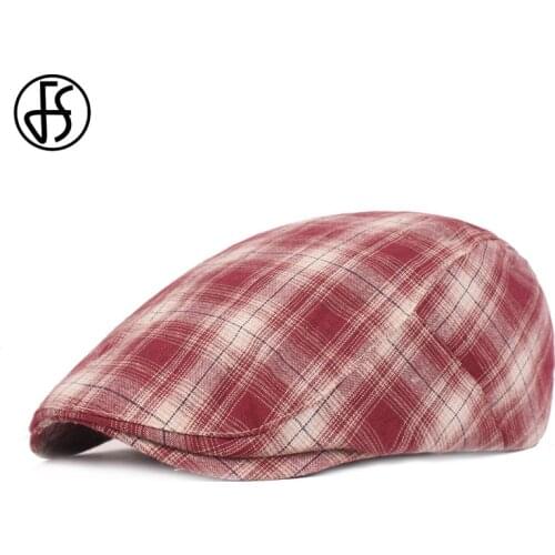 FS Fashion Plaid Berets Cotton Newsboy Caps Flat Cap For Men Women Chapeau Ivy Gatsby Hat Visors Peaky Blinder Hats Adjustable