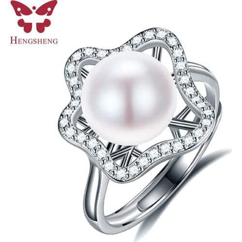 Starfish hollow 10-11mm AAAA natural freshwater pearl ring for women gift, 925 sterling silver women adjustable jewelry ring