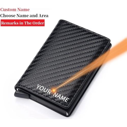 Customize Carbon Fiber Card Holder Wallets Men Brand Rfid Black Magic Trifold Leather Mini Wallet Small Money Bag Male Purses