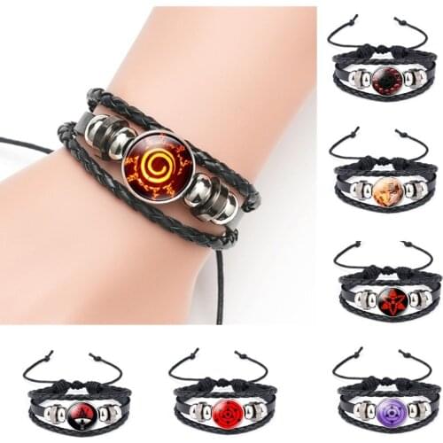 Shippuden Anime Leather Bracelet ninja Icon Glass Round Photo Handmade Beaded Bracelets Fashion Fans Gift