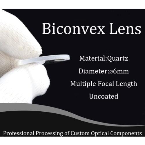 Quartz biconvex lens pure white glass high-precision focusing material diameter 6mm