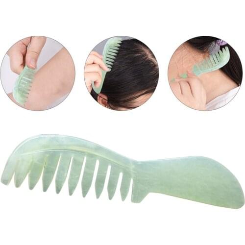 Natural Jade Stone Massage Comb Jade Scraping Comb Massage Head Soothing Nerve Jade Massage Comb Hair Care Tools Random Color