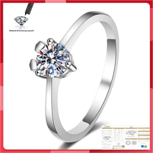 Moissanite 0.5 CT Round Cut EF Color 925 Silver Ring Gold Multi-layer Plated Woman Girlfriend Gift