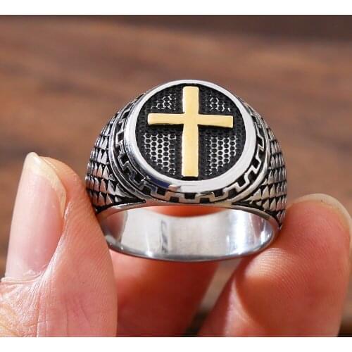 Vintage Stainless Steel Cross Ring Mens Punk Christian Easter Jesus Ring Jewelry Biker Amulet Gift Wholesale Size 7-13
