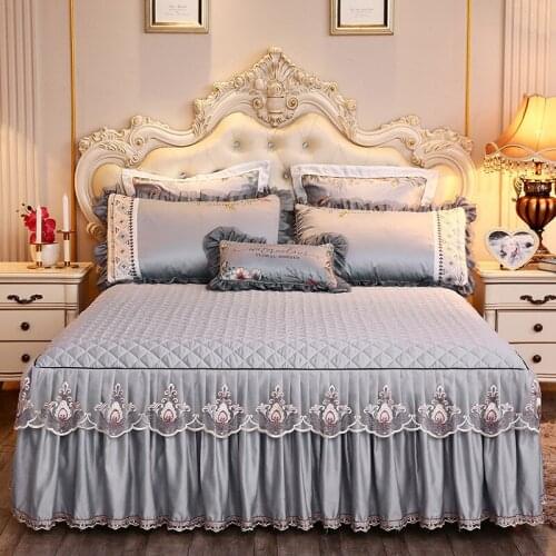 2020 new products Modal quilting Bed spread Fitted Sheet Pillowcases 2/3 pcs Solid color embroidery lace Princess bedding