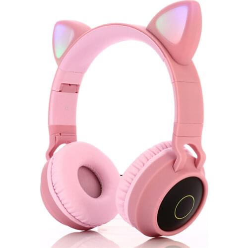 New Bluetooth wireless cute cat ears head-mounted light-emitting foldable wireless stereo LED flashing light-emitting headphones