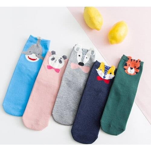 Deer Tiger Panda Shark Cartoon 3D Animals Colorful Lovely Women Short funny Socks Soft Comfortable Casual Cotton Socks harajuku