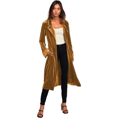 Autumn 2019 New Coat Coat Golden Velvet Long Trench Coat Yellow Gray Black Wine Red Trench Coat for Women