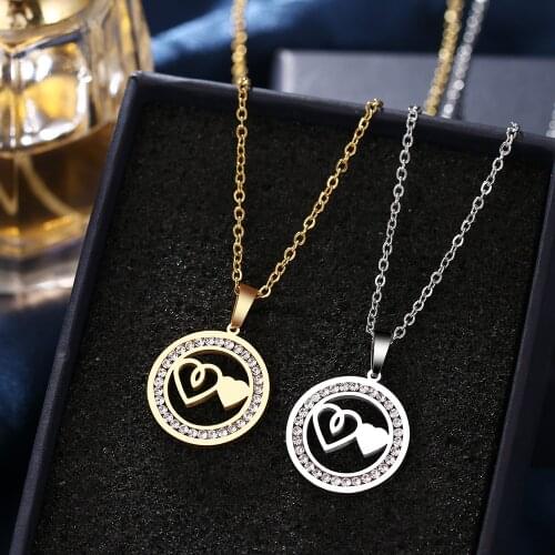 CACANA 316L Stainless Steel Heart And Soul Necklace NEW Crystal Rhinestone Necklaces For Women Wedding Valentines Day Gifts