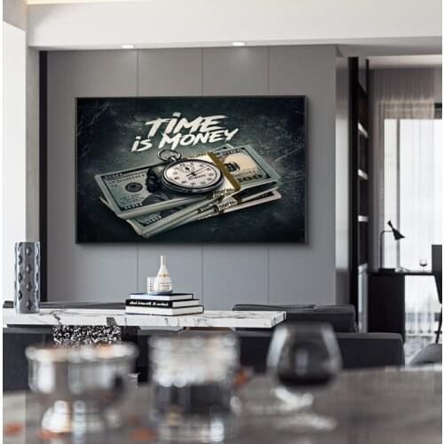 Retro Posters and Prints Time is Money Art Modular Canvas Painting Wall Art Pictures for Living Room Home Decor (No Frame)