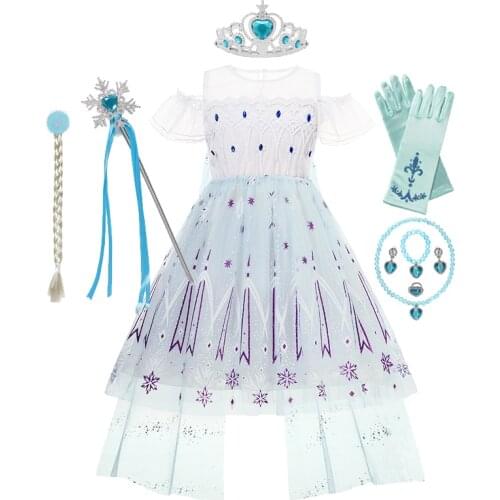 New Elsa Princess Dress Girls Snow Queen Summer Dress Cosplay Costume Dresses for Kids Princess Vestidos Menina Party