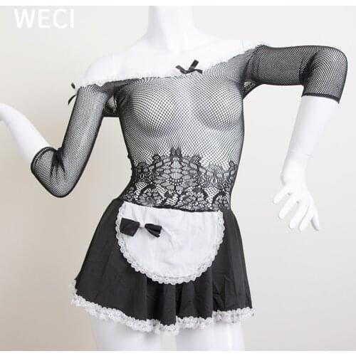 WECI Dress Sexy Maid Role-Playing Games Sex Costume Identity V Cosplay Lingerie Mesh Women Outfit Set Bdsm Female Robe Maid Pink