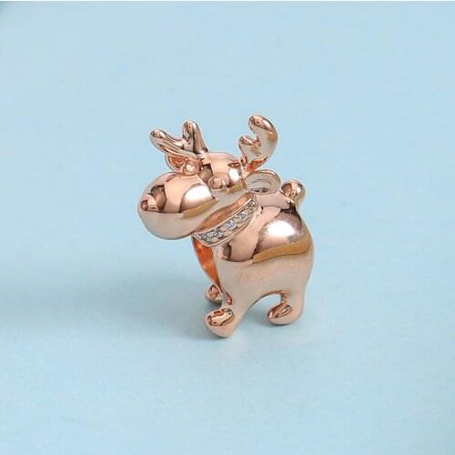 Authentic 925 Sterling Silver Beads Creative Rose Gold Happy Reindeer Beads Fit Original Pandora Bracelet For Women Diy Jewelry