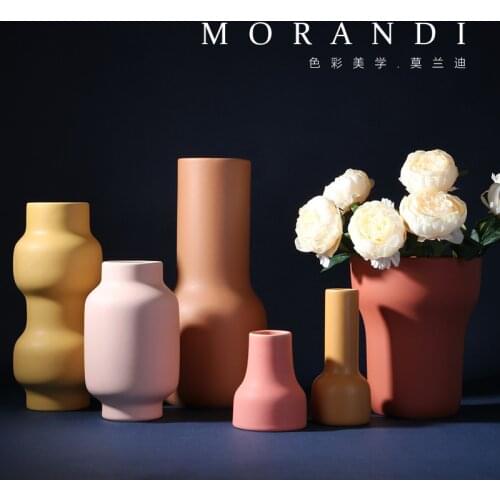 Simple Morandi color ceramic vase decoration home soft flower arrangement dry flower and wind flower device
