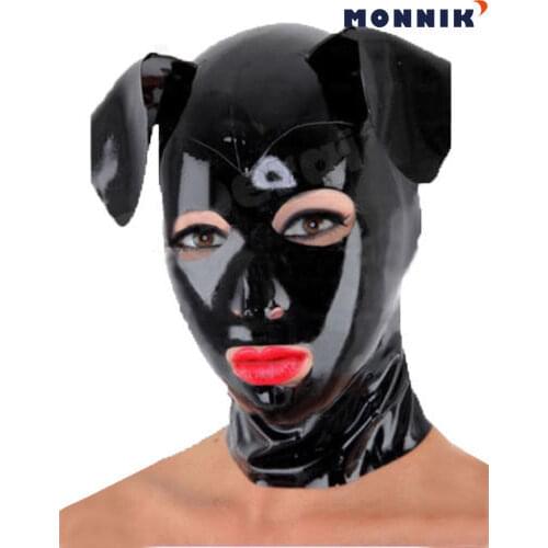 MONNIK latexRealistic Latex Mask Sexy Rubber Unisex Hood with Cute Ear for Catsuit Wear