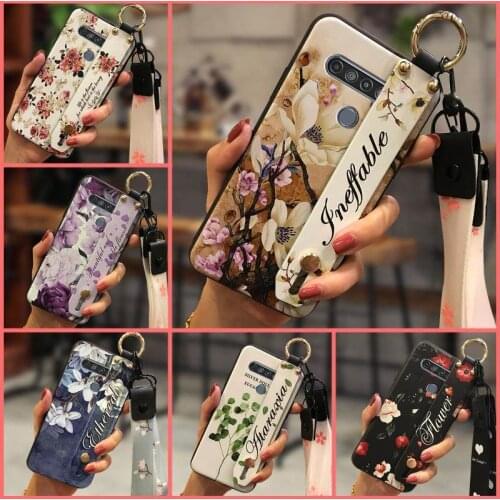 Wrist Strap Wristband Phone Case For LG K61 Anti-knock Flower Anti-dust Back Cover New Arrival