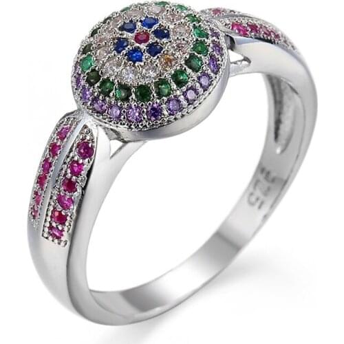 Retro Multicolor Cubic Zirconia Delicate Women Ring Jewelry Wedding Bridal Band Fashion Round CZ Dancing Party Rings