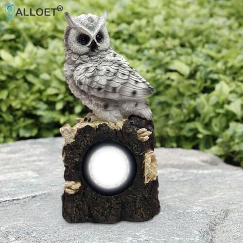 Solar Garden Light Tree Stump Statue LED Light Resin Owl Sculpture Figurine Lamp Courtyard Outdoor Garden Decoration Art Craft