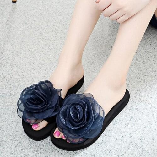 Women Slippers Summer Platform Slippers Ladies Bohemia Beach Flip Flop Non-slip Lightweight Slippers With Flower Big Size 35-42