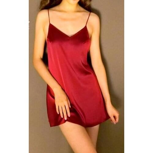 Sexy And Charming Nightgown V-neck Satin Sleepwear Sleeveless Home Dress Solid Color Intimate Lingerie Spaghetti Strap Nightie