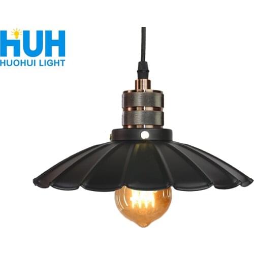 Vintage Striped iron plate Pendant lamp Dia 25 cm E 27 Base Edison LED Bulb Retro American Iron Black Umbrella Pendant Lights