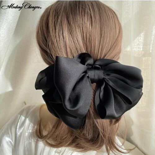 1PC Satin Temperament Barrette Bow For Woman Girls Elegant Back Head Hairpin Chiffon Bowknot Hairgrip Headwear Hair Accessories