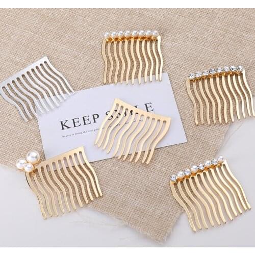 New Women Elegant Pearls Crystals Gold Simple Hair Combs Vintage Hair Clips Metal Hairpins Headband Fashion Hair Accessories