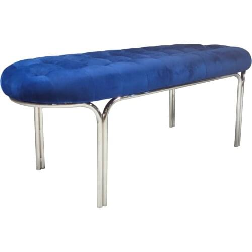 Chinafurniture luxury furniture velvet sofa blue tufted button ottoman metal leg bench