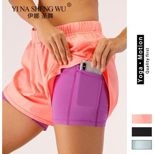 Women 2 In 1 Workout Shorts Summer Quick Dry Sport Yoga Fitness Gym Jogging Shorts with Pockets for Women Sport Breathable Pants