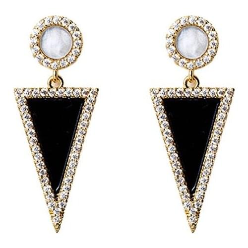 Vintage Earrings Women Earrings Golden Geometric Inlaid Cubic Zirconia Triangle Earrings Trendy Surprise Gift for Girlfriend