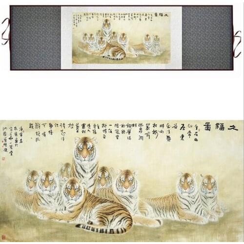 Tiger silk art painting Chinese Art Painting Home Office Decoration Chinese tiger paintingPrinted painting