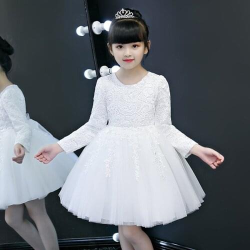 2019 winter thermal long-sleeved knee-length Flower girl dresses with applique lace girl takes part in communion dress for the f