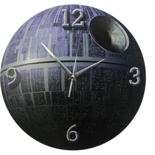 Death Star Pattern Round 3D Effect Printed Wall Clock Fictional Mobile Space Sations Home Decor Modern Non-ticking Planet Watch