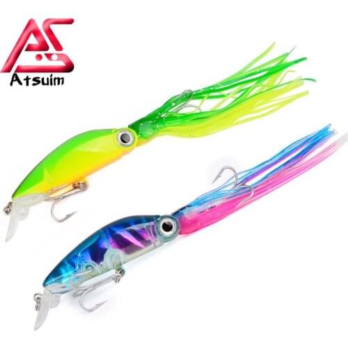 AS 14cm/40g Octopus Lure Bait Squid Soft Bait 3D Eyes Octopus Crank Ocean Beach Fishing Lake Bait Bionic Squid Skirts Minnow