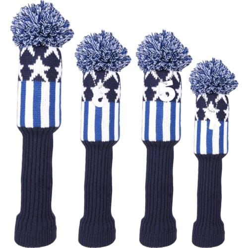 4pcs Knitted Pom Pom Headcover Knit Golf Driver Fairway Wood Hybrid Head Cover