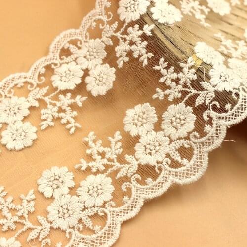 4 Yards Vintage Cotton Flower lace trim Beige Embroidery Floral lace trim For DIY Sewing Crafts Bridal, Baby Dress