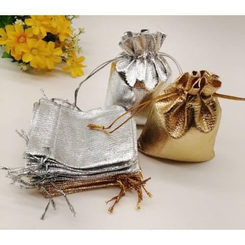 500pcs Drawstring Gold Silver Bag Fabric Packing Bag Aluminium Foil Cloth Bag Wedding Jewelry Bag for Jewelry Packaging Display