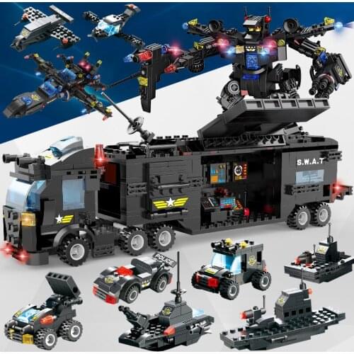 8IN1 SWAT City Police Truck Car Building Blocks Robot Compatible City Police Station Bricks Toys for Boys Children