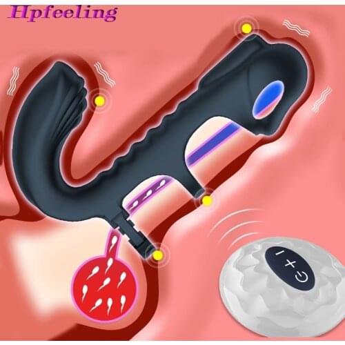 Vibrating Double Penetration Penis Massager Rings Sex Toys for Men Strap On Anal Plug Dildo Butt Plug Vibrators for Men Couples
