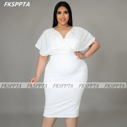 White Short Plus Size Prom Dresses With Pearls Sheath Knee Length Satin Formal Women Gowns For Wedding Party Robe De Soiree