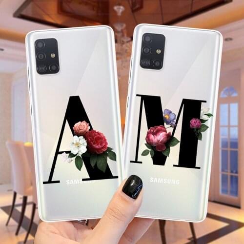 26 Alphabet Letter A To Z Floral Phone Case For Samsung Galaxy A51 A50 A71 A70 A21S A11 A31 A41 A20 A30 A40 Soft Silicone Cover